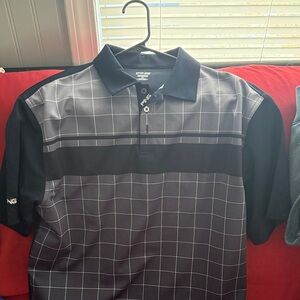 Ping Men's Polo Shirt in Black and Gray Grid Pattern